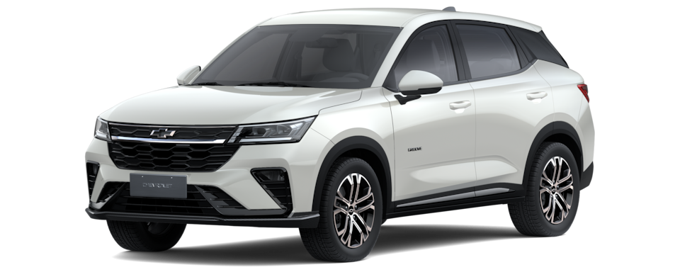 Transparent image of a Front Three Quarters of a Pearl White 2026 Chevrolet Groove