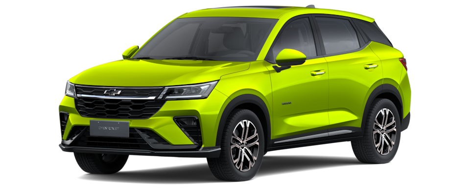 Transparent image of a Front Three Quarters of a Track Yellow 2026 Chevrolet Groove