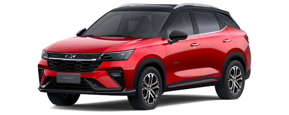 Transparent image of a Front Three Quarters of a Glazed Red 2026 Chevrolet Groove
