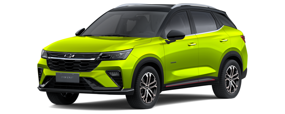 Transparent image of a Front Three Quarters of a Track Yellow 2026 Chevrolet Groove