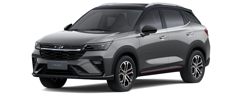 Transparent image of a Front Three Quarters of a Tungsten Grey 2026 Chevrolet Groove