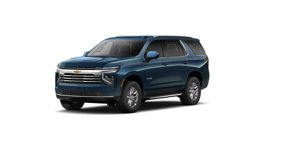 Front Three-Quarters of 2026 Tahoe SUV in Lakeshore Blue Metallic