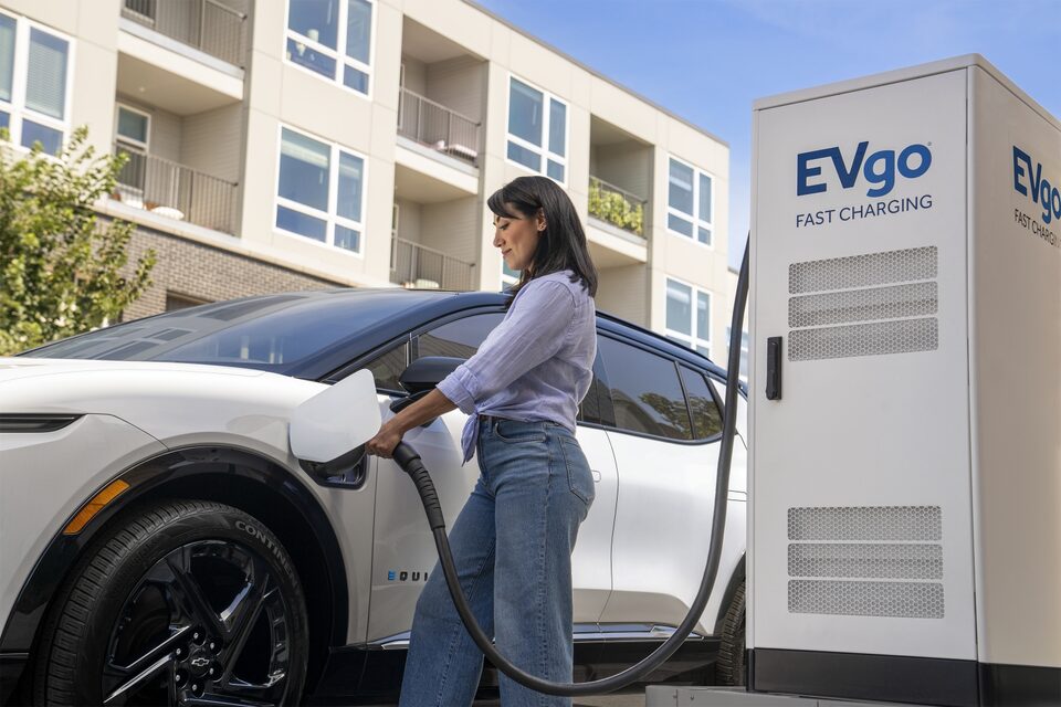 Side view of 2025 Equinox EV Charging on the go
