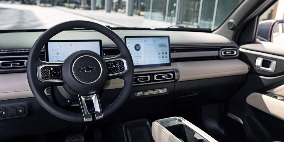 Modern interior of the Chevrolet Spark EUV with beige leatherette