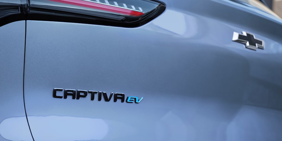 Close-up of the 2026 Chevrolet Captiva EV badge