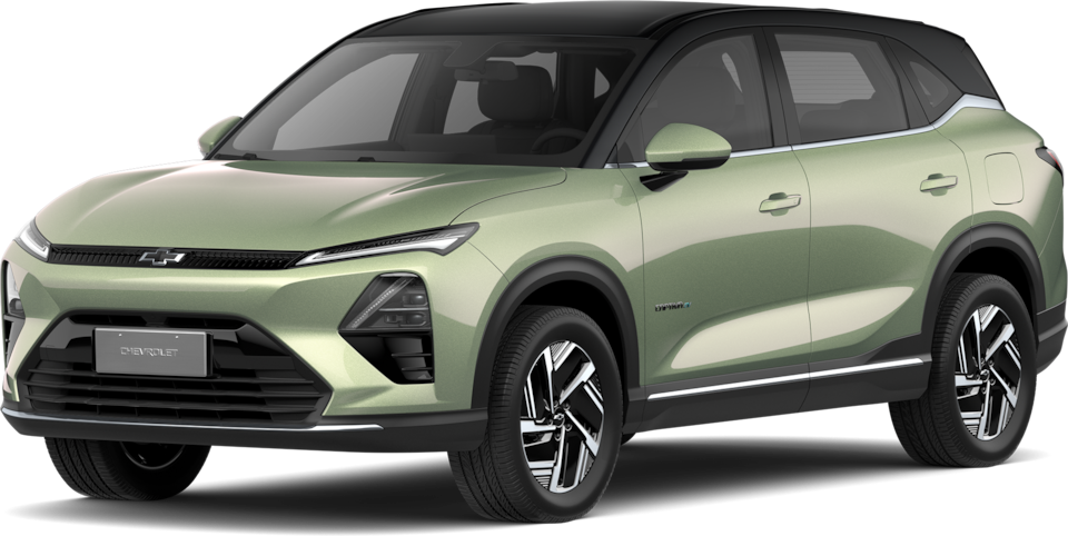 Transparent image of a Front Three Quarters of a Khaki Green 2026 Chevrolet Captiva EV