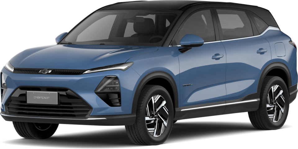 Transparent image of a Front Three Quarters of a Dawn Blue 2026 Chevrolet Captiva EV