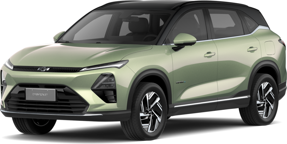 Transparent image of a Front Three Quarters of a Khaki Green 2026 Chevrolet Captiva EV