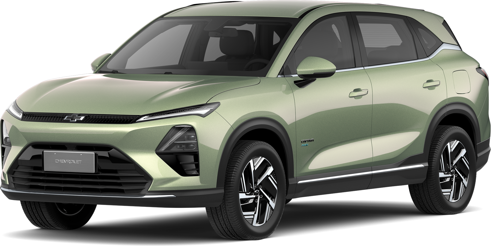 Transparent image of a Front Three Quarters of a Khaki Green 2026 Chevrolet Captiva PHEV