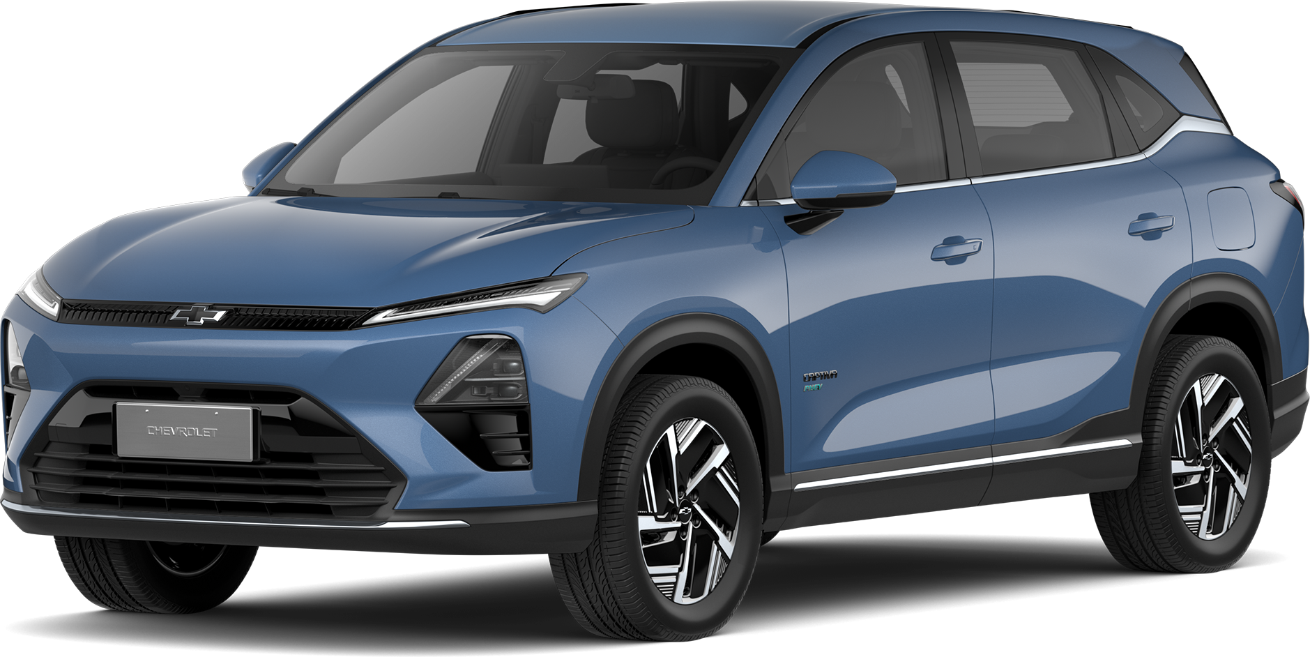 Transparent image of a Front Three Quarters of a Dawn Blue 2026 Chevrolet Captiva PHEV 