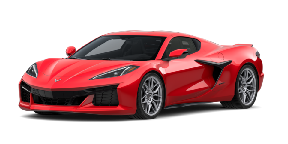 Front Three Quarters of a Red 2025 Corvette Z06 Jellybean