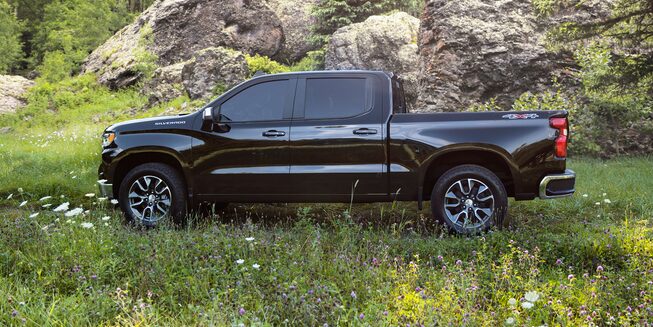 The 2024 Silverado Parked Along Side a Mountain in Tall Grass
