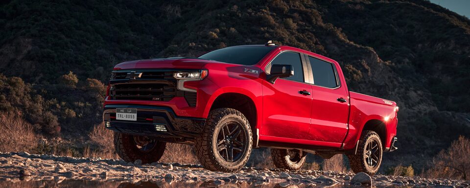 2024 Chevy Silverado Towing on Mountainside Road