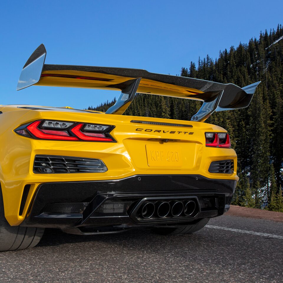 Low Rear View of a Yellow Chevy Corvette ZR1