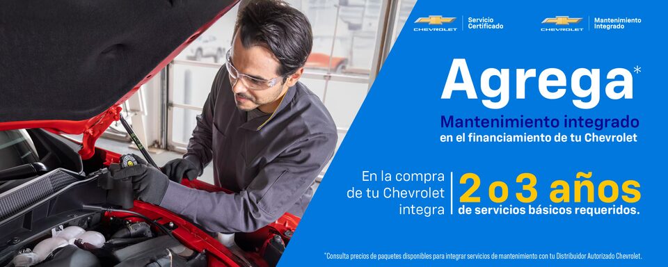 Estrena tu próximo vehículo Chevrolet e integra de 3 a 6 servicios básicos requeridos con el nuevo programa de Mantenimiento Integrado.