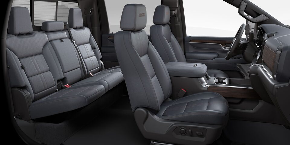 Interior piel negra y azul para Chevrolet Cheyenne 2025, camioneta pickup