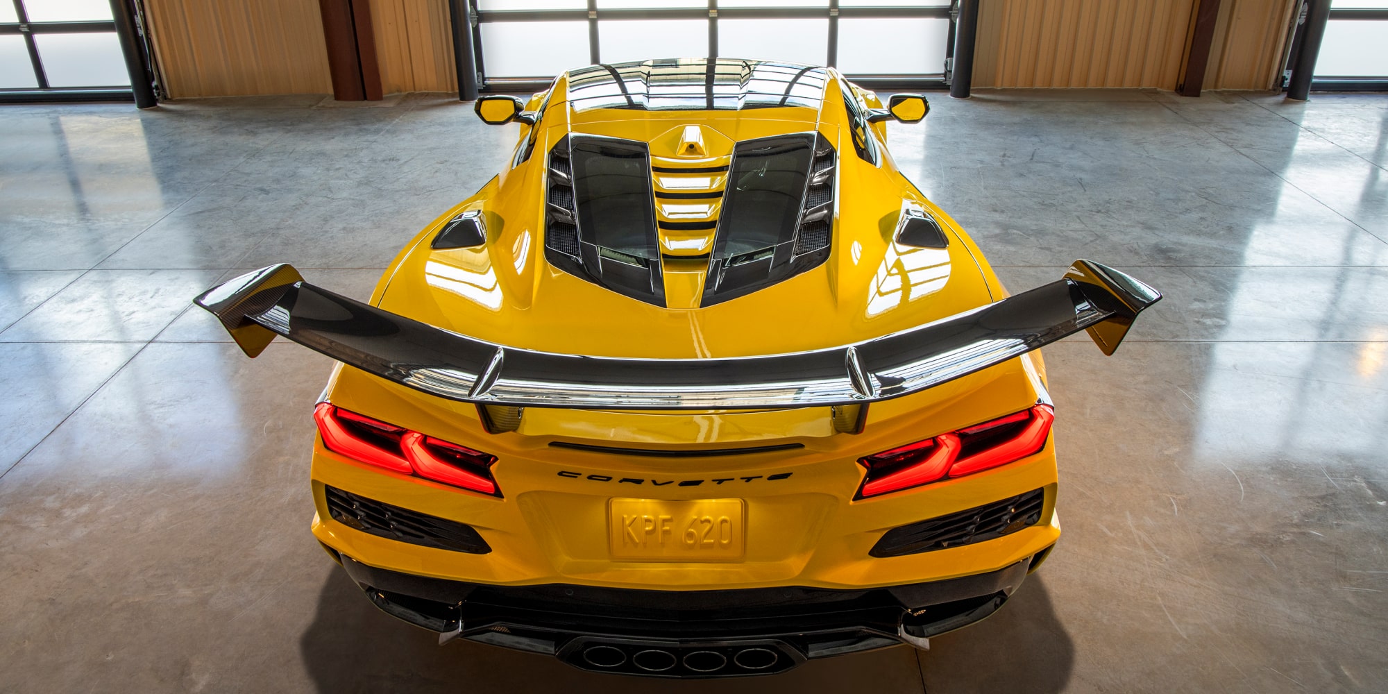 Rear View of a Yellow Chevy Corvette ZR1 in a Garage