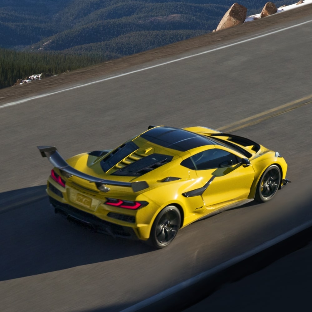 Overhead View of the 2026 Chevy Corvette ZR1 Driving on a Scenic Road