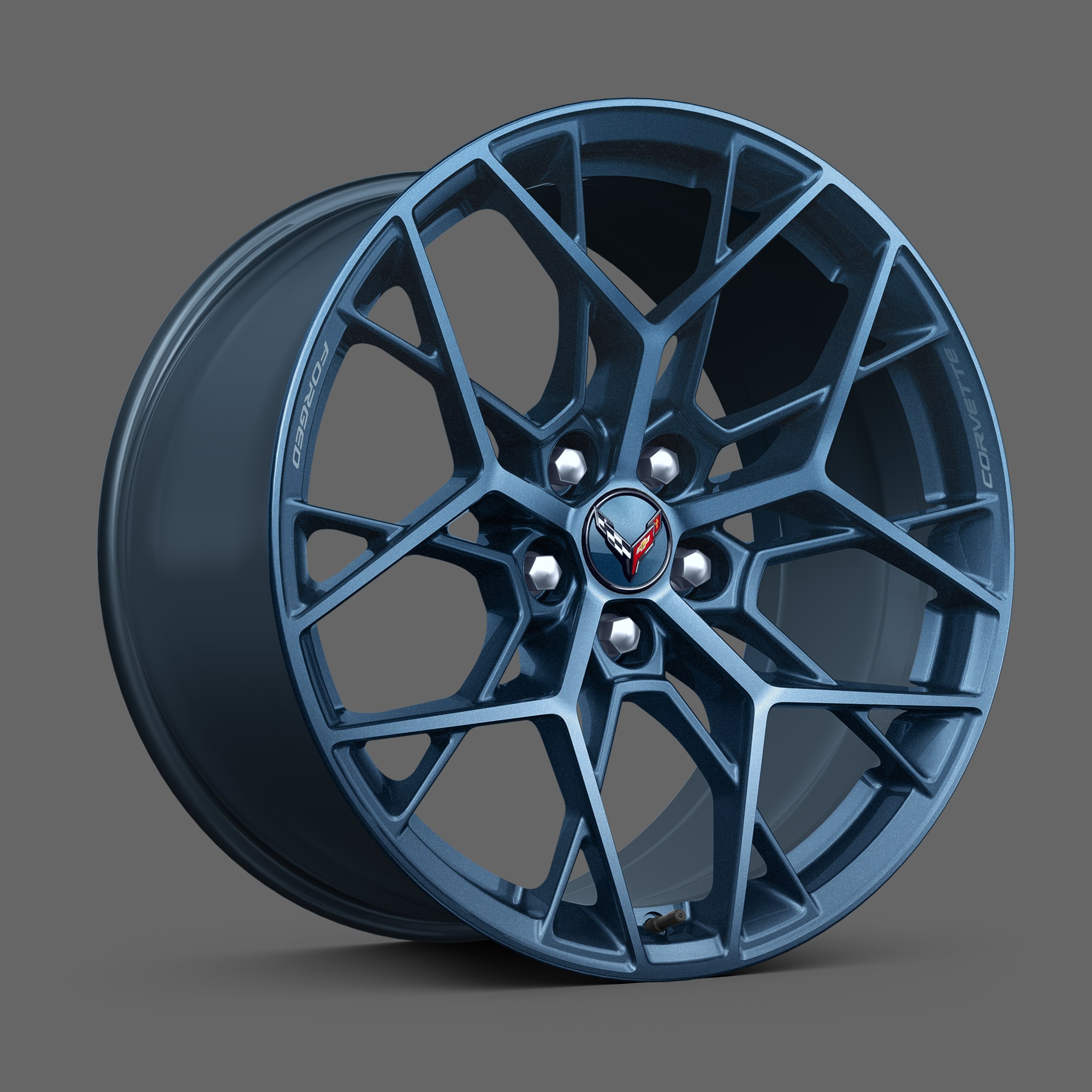 20" Front/21" Rear 20-Spoke Edge Blue-Painted Forged Aluminum Wheels