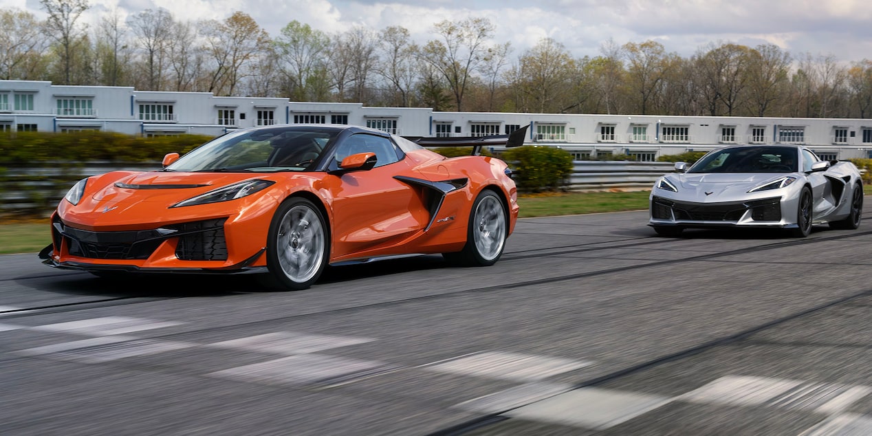 Two 2026 Chevy Corvette ZR1Xs Racing on a Track