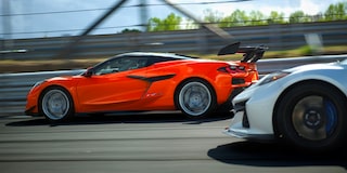 Two 2026 Chevy Corvette ZR1Xs Racing on a Track