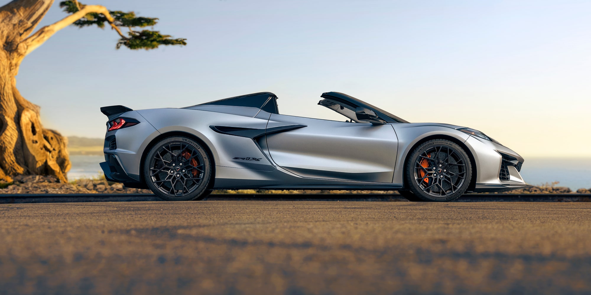 Exterior Side Profile View of the 2026 Chevy Corvette ZR1X Parked Near the Ocean