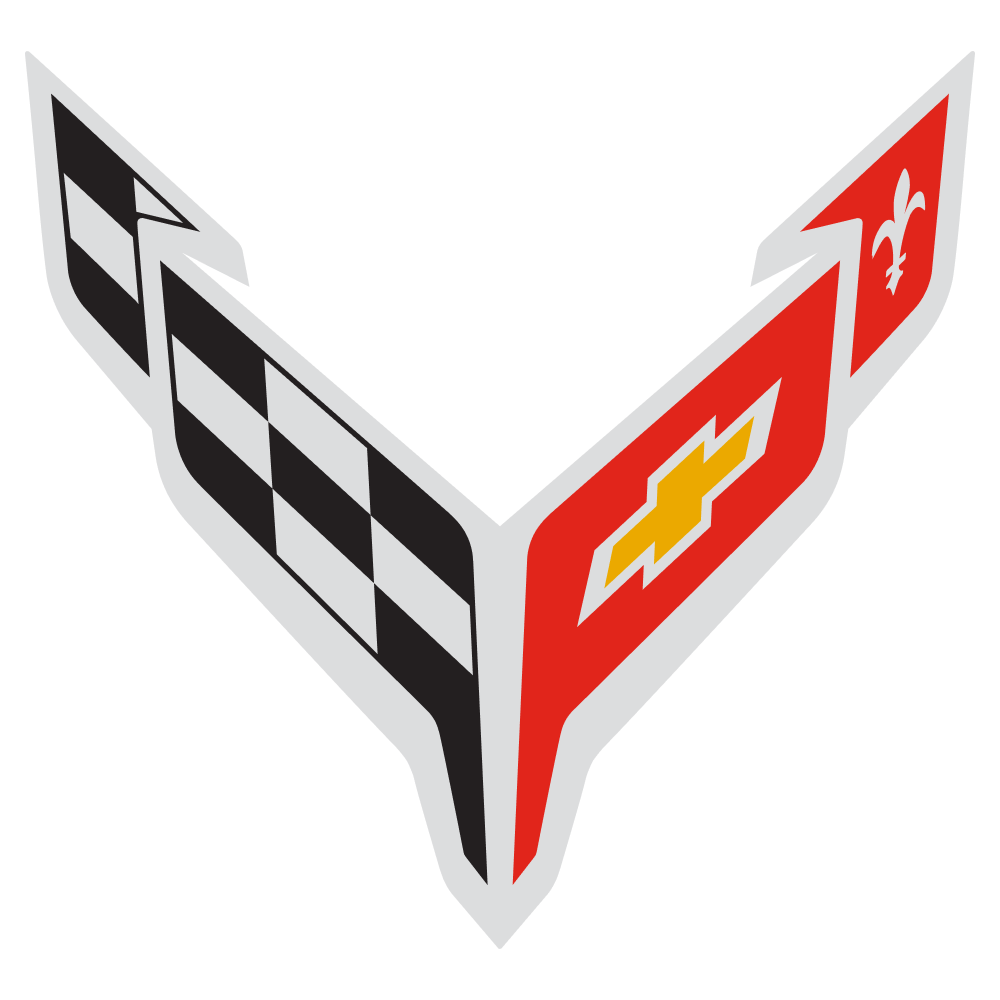 The Chevrolet Corvette Crossed‑Flags Logo Featuring a Checkered Flag and a Red Flag With the Chevrolet Bowtie and Fleur‑De‑Lis.