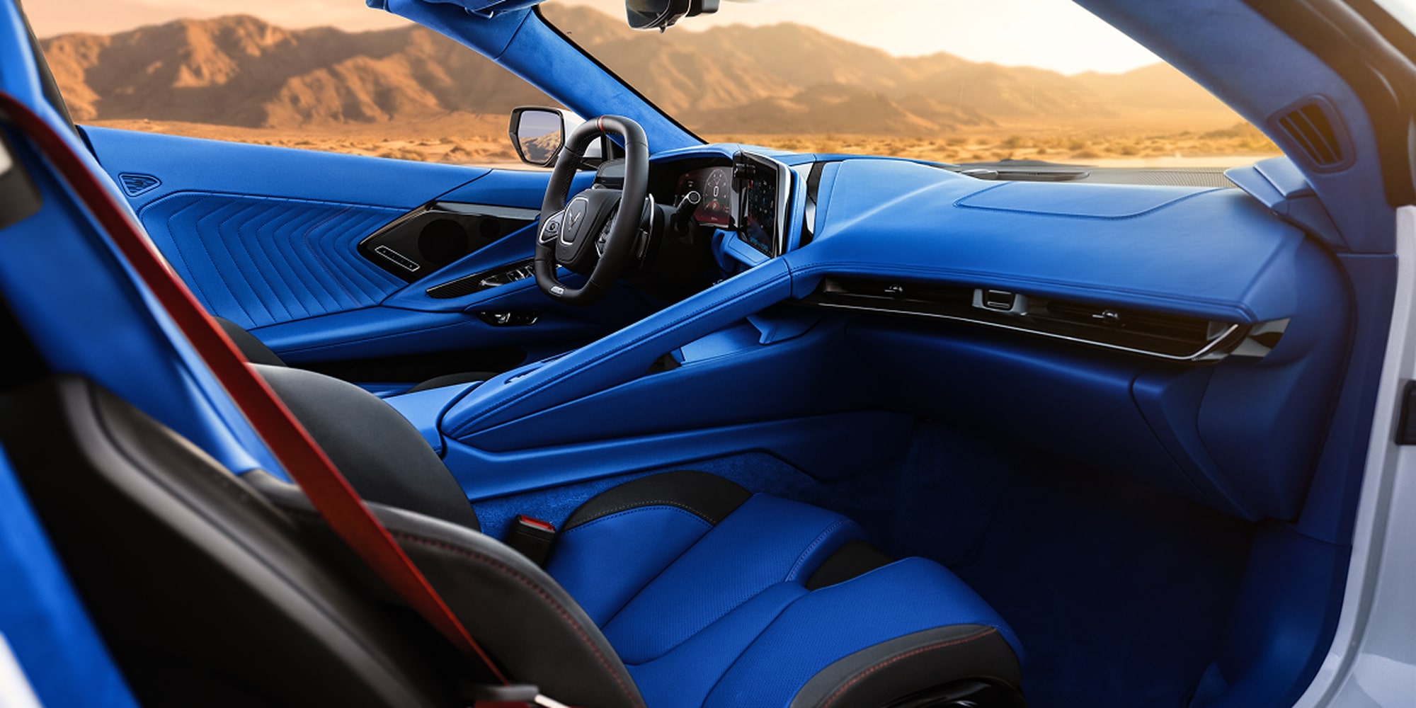 Passenger View of the Chevy Corvette Grand Sport All Blue Front Row and Cabin