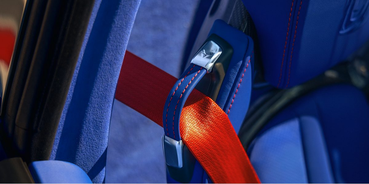 Grand Sport Launch Edition interior featuring Santorini Blue Dipped interior with Torch Red accents