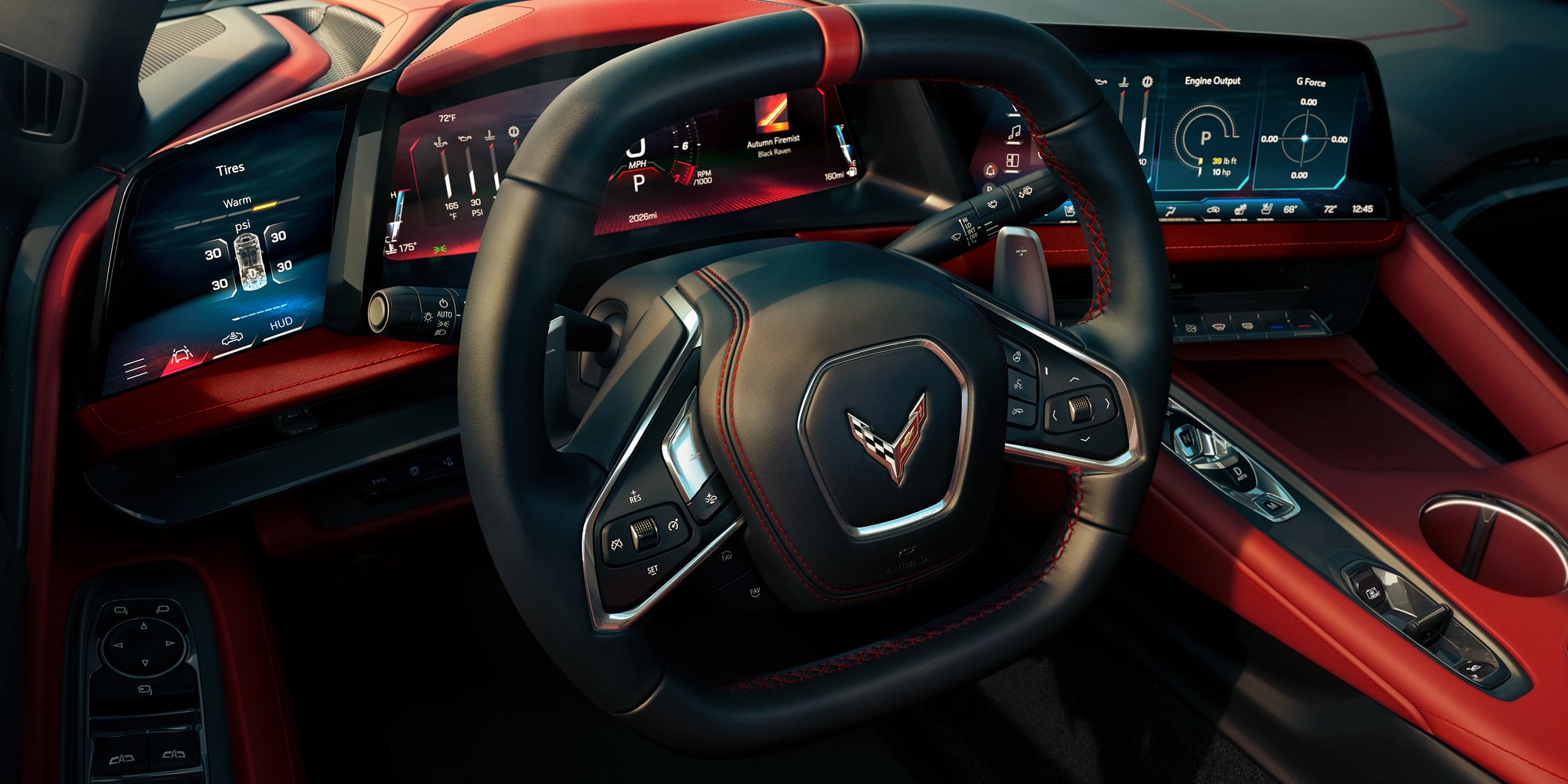 The 2027 Chevy Corvette Stingray Interior Features a Driver-focused Cockpit with a Flat-bottom Steering Wheel and Anngular Dashboard