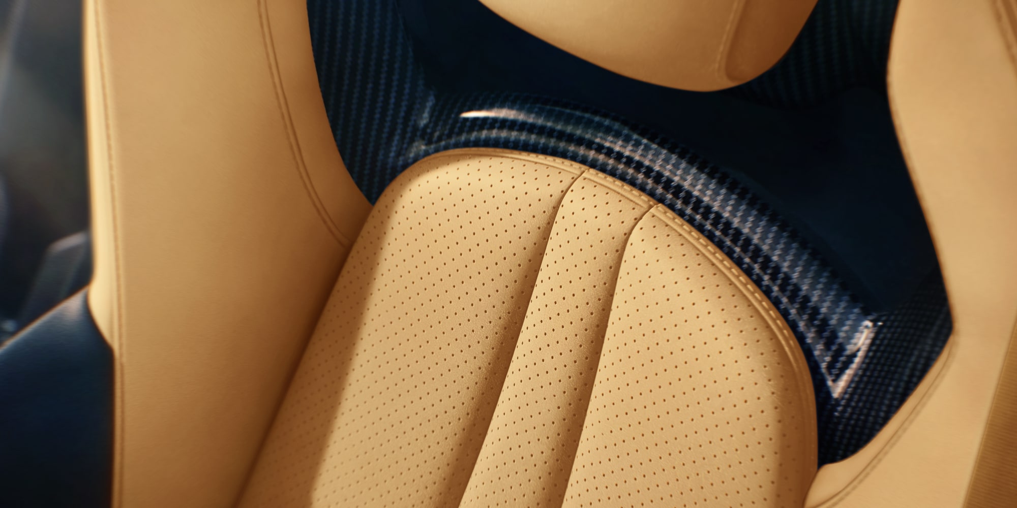 Close-up of a 2027 Chevrolet Z06 Premium Tan Ventilated Leather Seat Upholstery