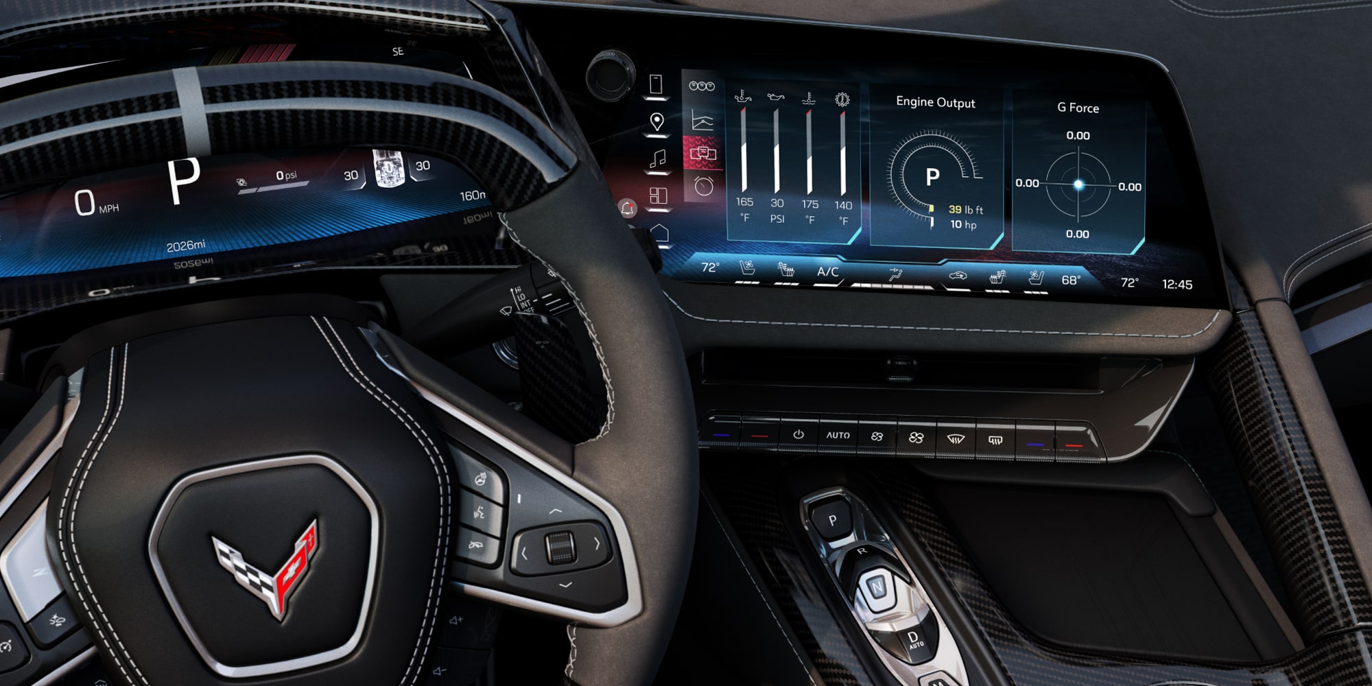 Vista del conductor del volante de Chevrolet Corvette Z06 2027.