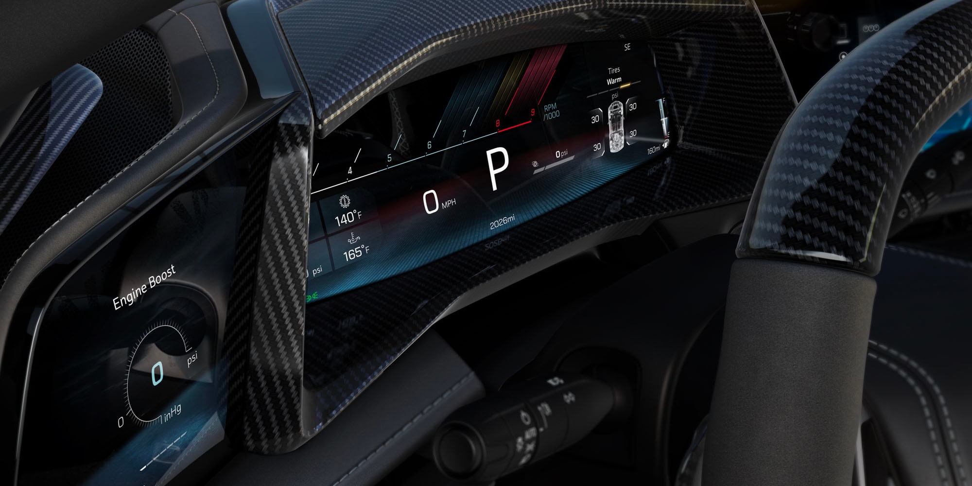 Pantalla del tablero del lado del conductor en el interior de Corvette 2026