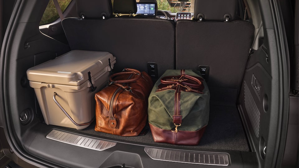 The cargo area of a 2021 Chevy Tahoe.