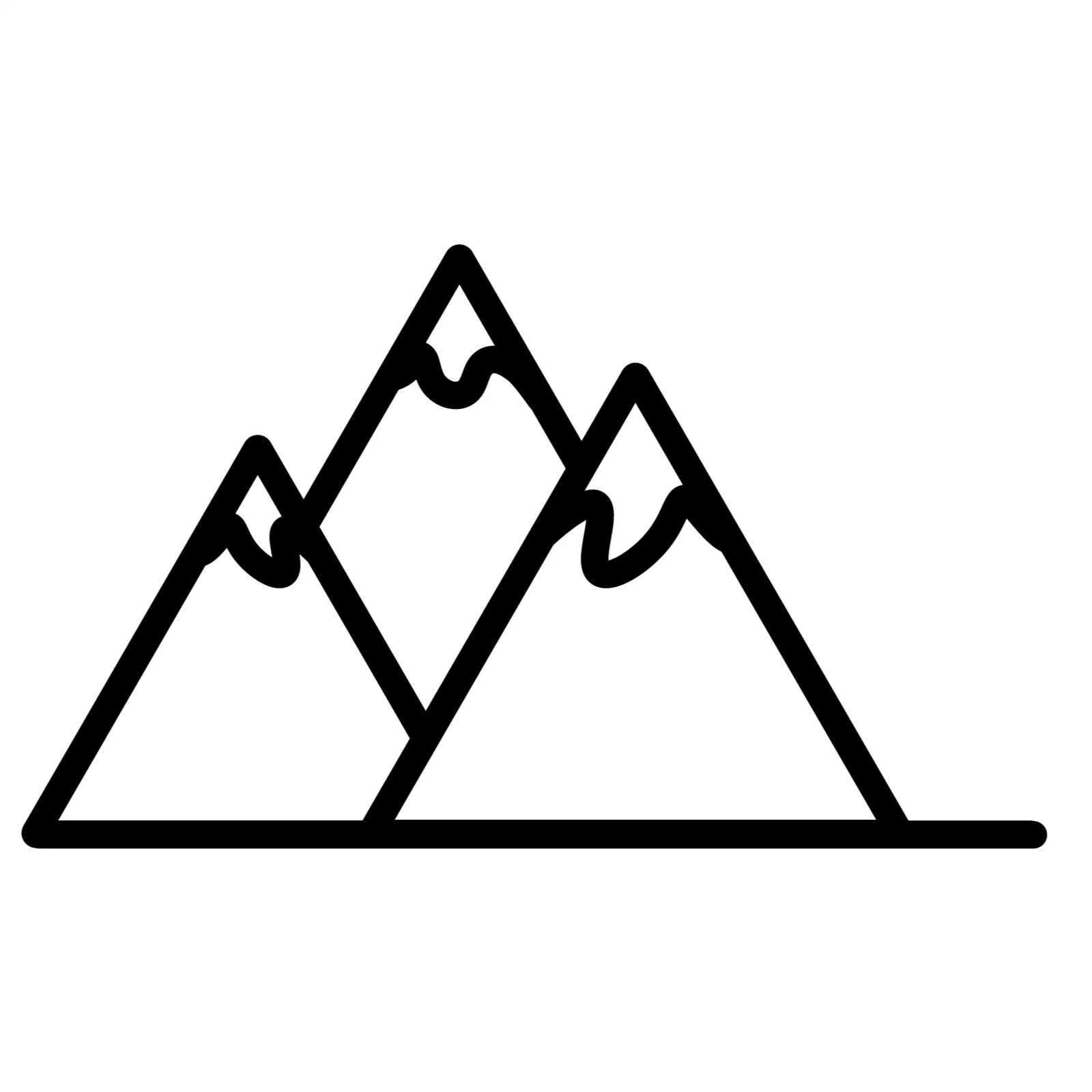 Un gif de tres picos triangulares de montaña con una línea horizontal y una flecha vertical que suben lentamente hasta la cima del pico más alto.