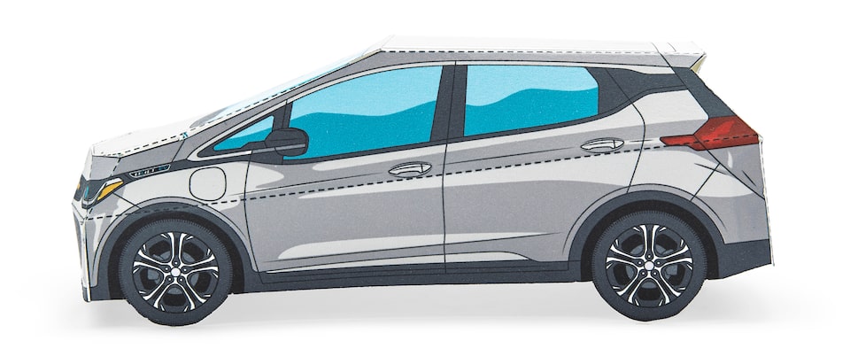 A paper model of a Silver Ice Metallic Bolt EV