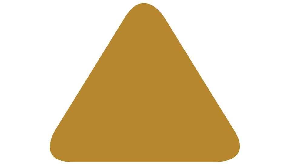 Un dibujo de un triángulo dorado, parecido a señales de precaución de tránsito.
