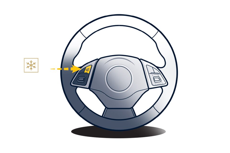 An illustration of a Camaro Convertible in the middle of folding and stowing the roof into the compartment behind the seats, with the snowflake (winter) and umbrella (spring) icons next to it.