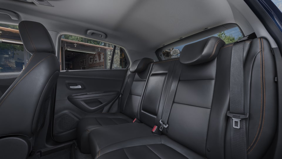 The rear seat of a Trax seen from the driver’s side.