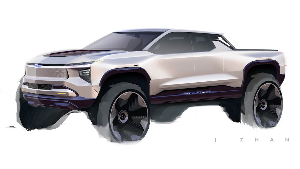 Boceto de diseño inicial creado en el desarrollo de la Silverado EV.