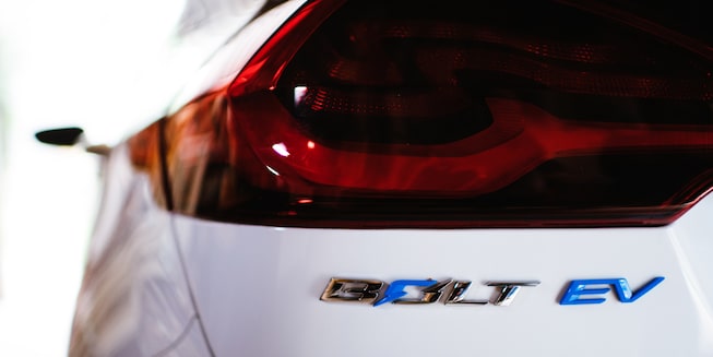 The rear Bolt EV emblem.