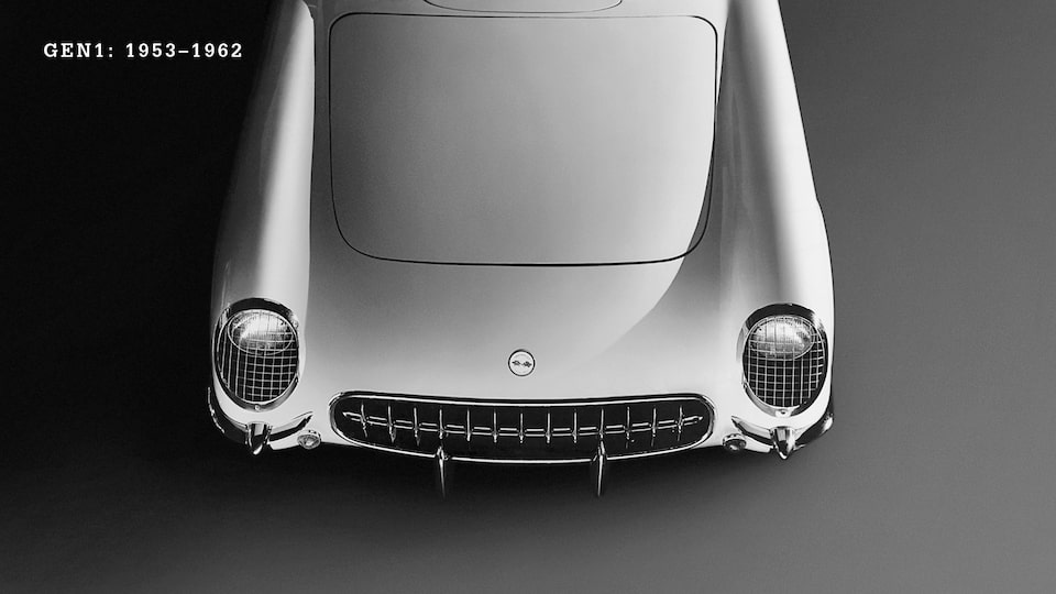 El extremo delantero de un Corvette generación 1 (C1, 1953.1962) Blanco.