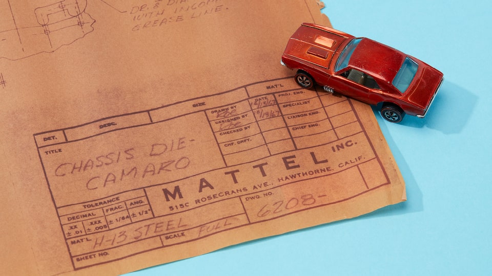 One of the first Custom Camaro Hot Wheels with the original blueprint for the car.