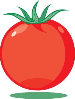 Ilustración de un tomate rojo con tallo verde todavía unido en la parte superior.