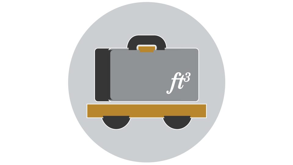 A line drawing of a suitcase on wheels.