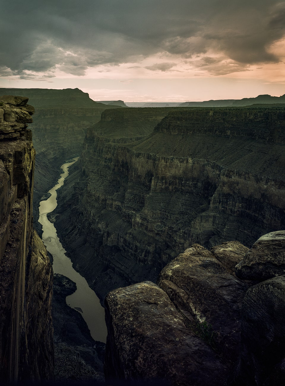 A long shot of the Colorado River from high above at the Toroweap Overlook on the Grand Canyon's North Rim.