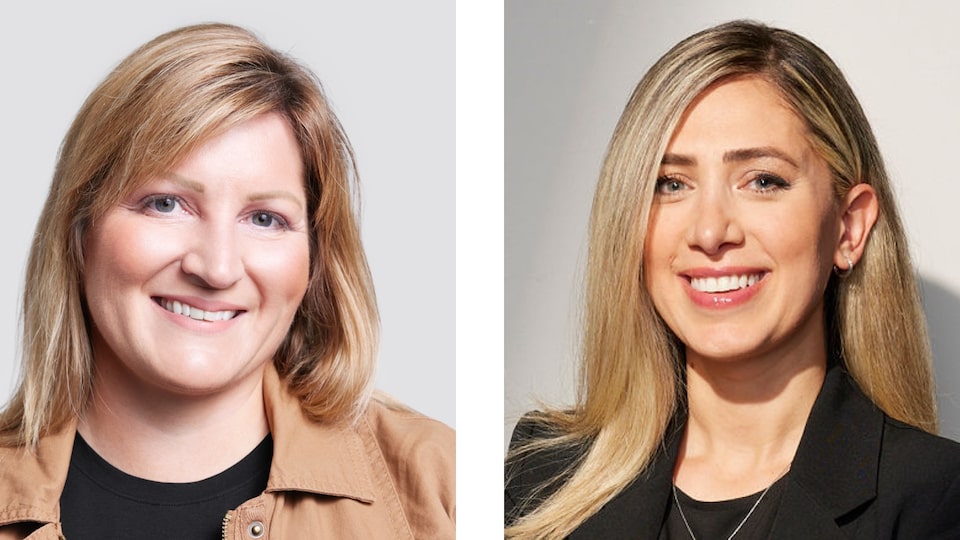 Nichole Kraatz, jefa de ingeniería de camionetas eléctricas de batería, y Dalya Aboona, subgerente mundial de experiencia de carga y ecosistema de los vehículos eléctricos de GM.