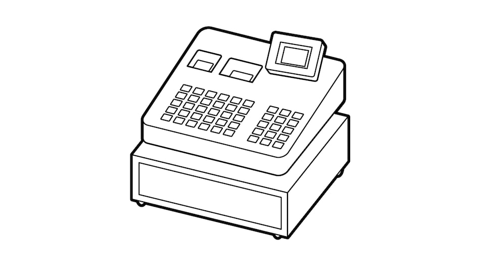 A line drawing of a cash register.