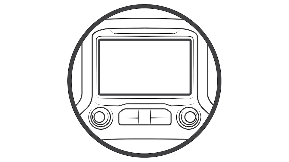 Una ilustración de la pantalla táctil y los controles en el tablero de una Silverado HD.