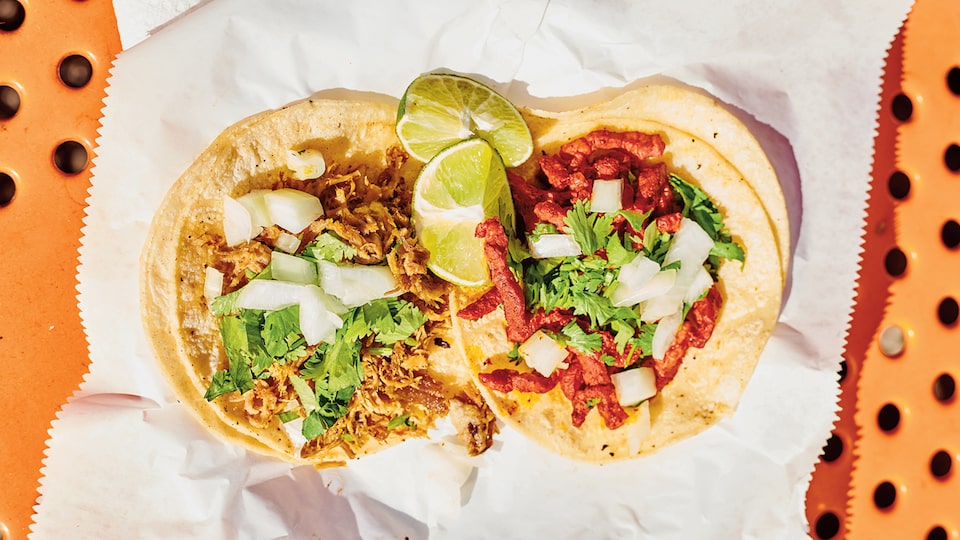 Tacos from one of the food trucks at the University Co-op food court in Austin, Texas.